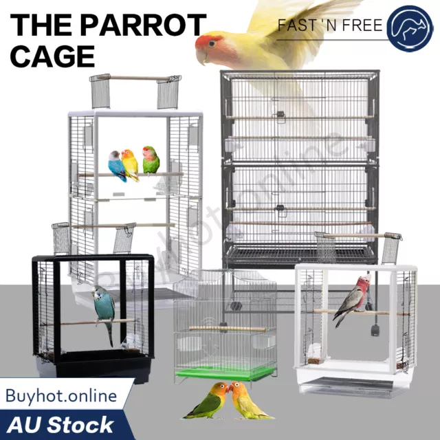 Bird Cage Large Small Pet Stand-alone Cages Aviary Parrot Budgie Wheels