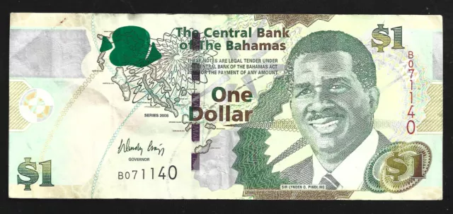 World Paper Money - Bahamas $1 Dollar 2008 @ Crisp F-VF