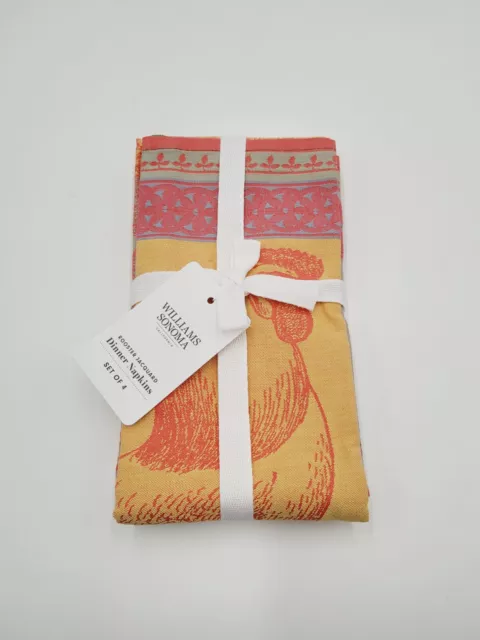 Williams Sonoma Bright Jacquard Chicken & Rooster Dinner Napkins Set of 4 NEW