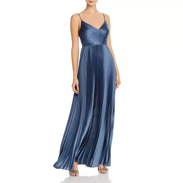 BCBGMAXAZRIA Womens Blue Pleated Stretch Formal Evening Dress Gown 4 BHFO 2280