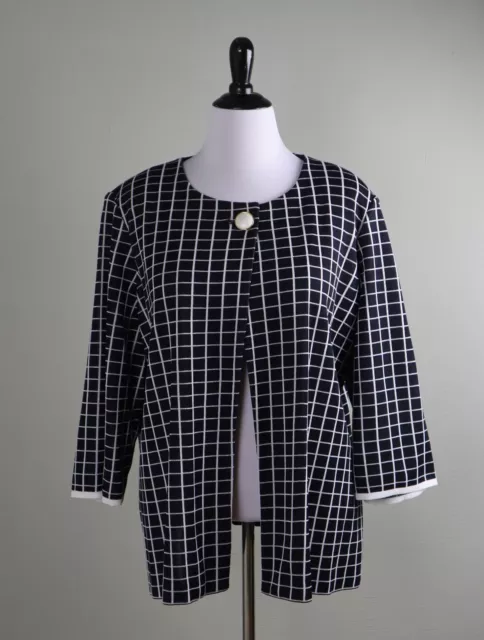 MING WANG $395 Windowpane Check Knit Single Button Dressy Jacket Top Size 2X
