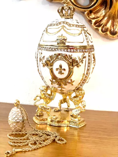 White Faberge Egg Ring Proposal box 24k GOLD Handmade Fabergé Egg gift for women