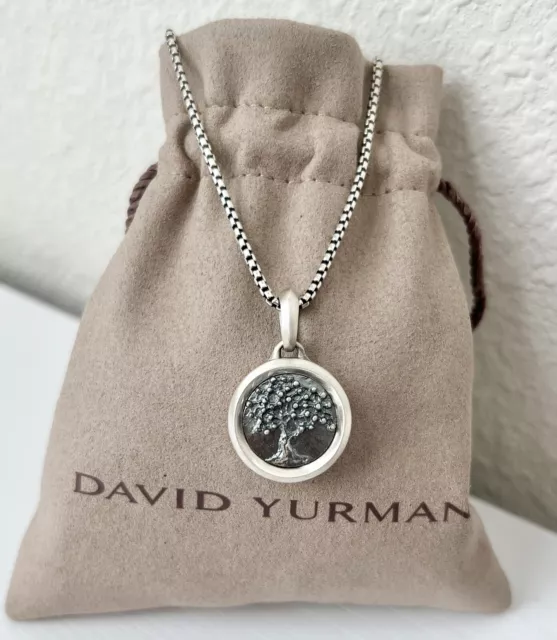 David Yurman Tree of Life Pendant with 19-20" Silver Box Chain Necklace for Men