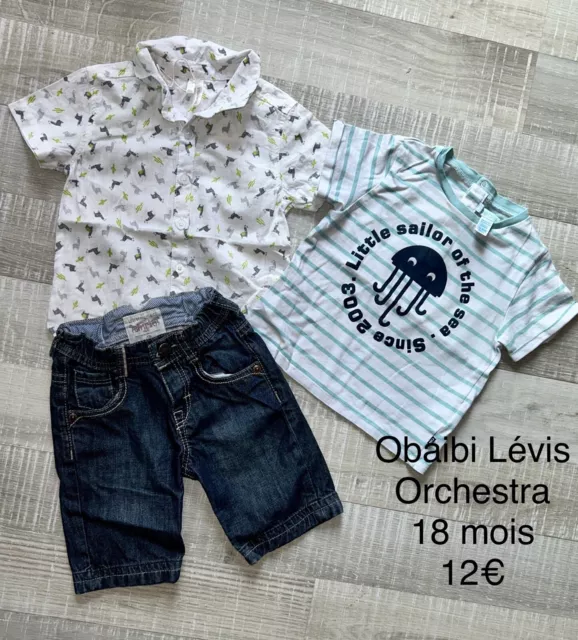 Obaibi Levis 18 Mois Bébé garçon : chemise t shirt et short jean été dino