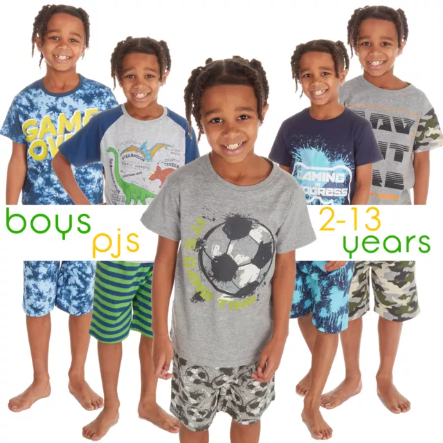 Boys 2 Piece Pyjama Set Cotton Rich PJs Summer T-shirt Shorts Set Age 2-13 Years