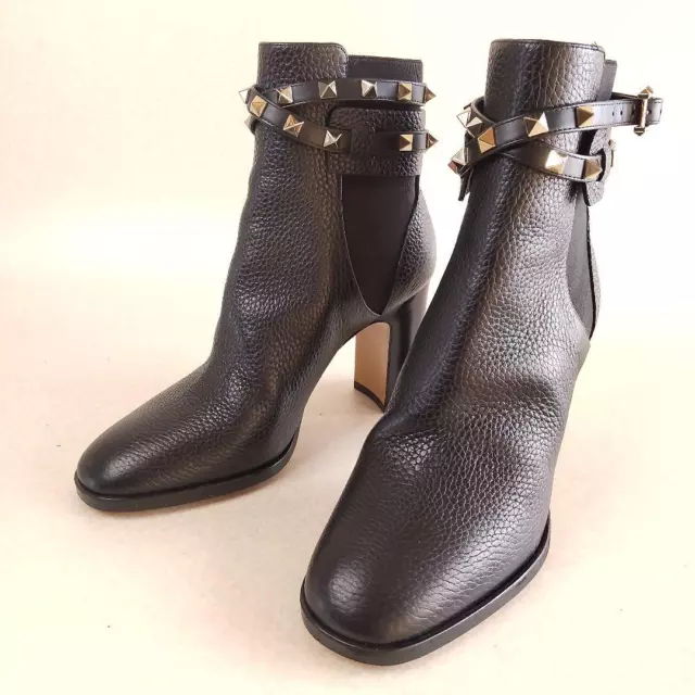 Valentino Garavani Rockstud Side Gore leather ankle Short boots Black size 37