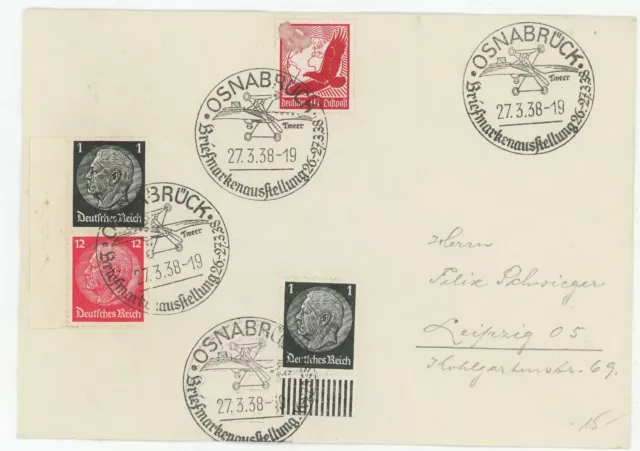 Deutsches Reich Brief Osnabrück Leipzig 1938
