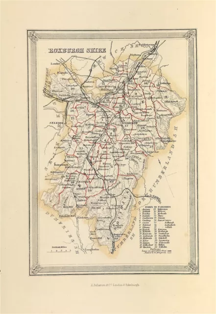 Roxburgh Shire Antique Map from Gazetteer of Scotland  edition original 1854