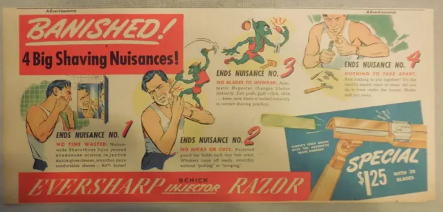 Schick Razor Ad: Banished 4 Big Shaving Nuisances from 1940's