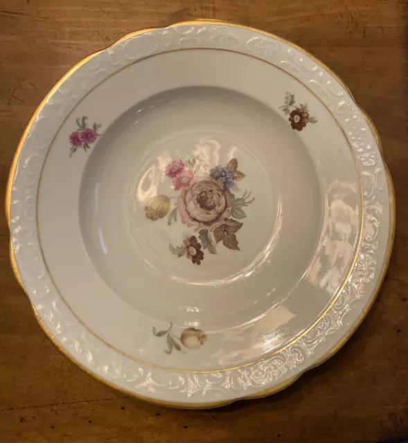 Vintage Kjobenhavns Porcellains Maleri Soup Bowl w/Floral Design Gilt Edge # 157