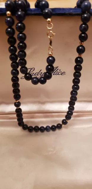 24" Undyed Lapis Blue gemstone Beaded Necklace with 14k Gold Accent Beads 5mm
