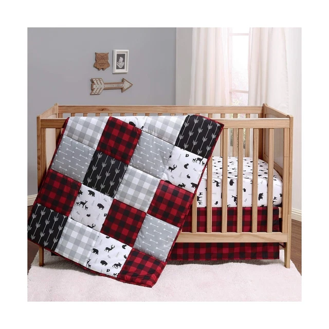 Juego de cama para cuna a cuadros The Peanutshell búfalo para niños o niñas - 3 piezas Wo...