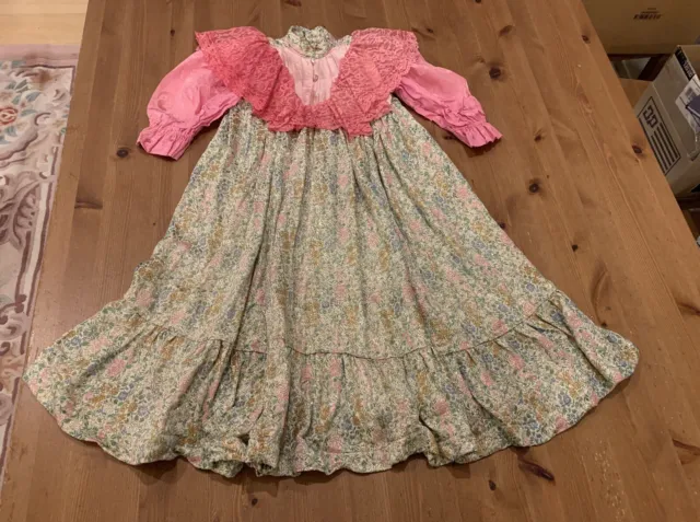 Vintage Girls 6 Approx Handmade Multicolor Lace Trim Full Circle Dress