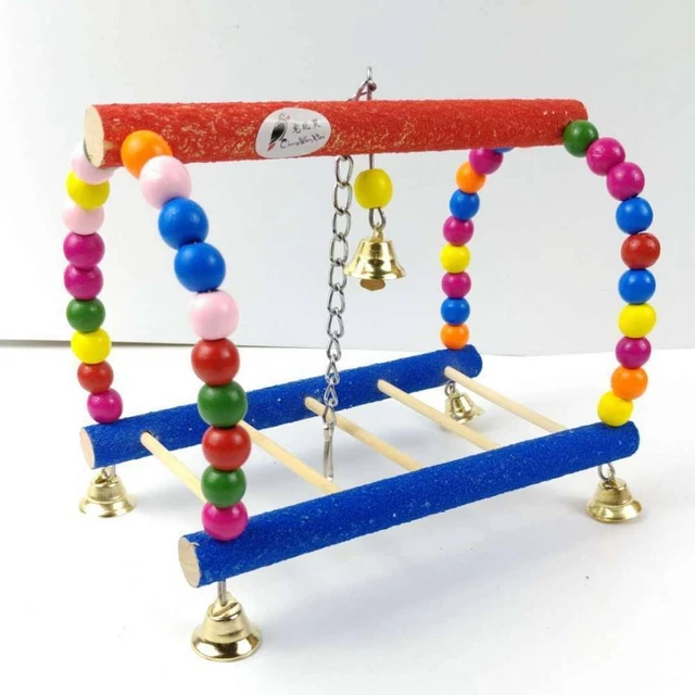 Haustier Papagei Spielzeug Bunt Vogel Holz Hängematte Schaukel Leiter mit Bells