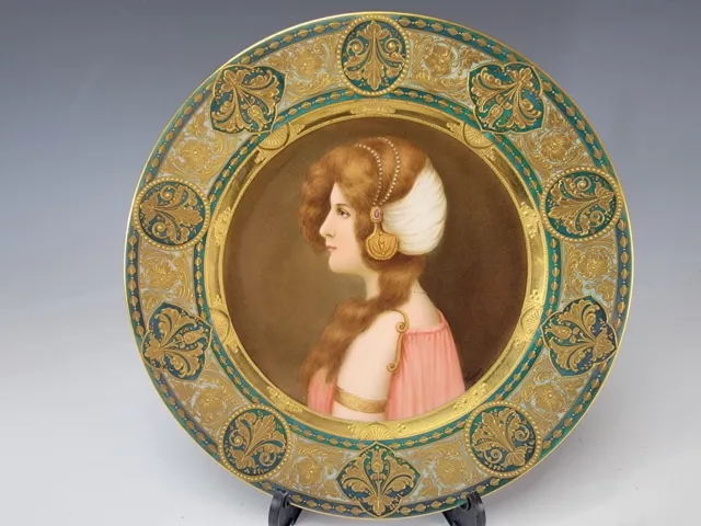 Antique Royal Vienna Hand Painted Porcelain Portrait Plate Signed Wagner "Anmut"