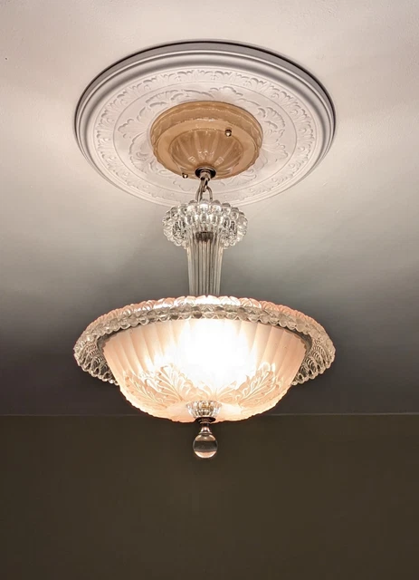 198 Vintage Antique Art Deco Glass Shade Ceiling Light Fixture Lamp Chandelier