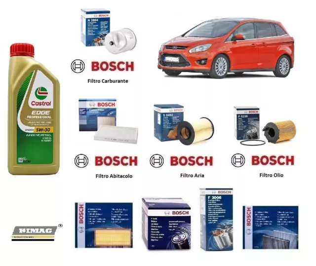 Kit de Filtres Entretien Bosch + Huile pour Ford C-Max II 1.6 TDCI