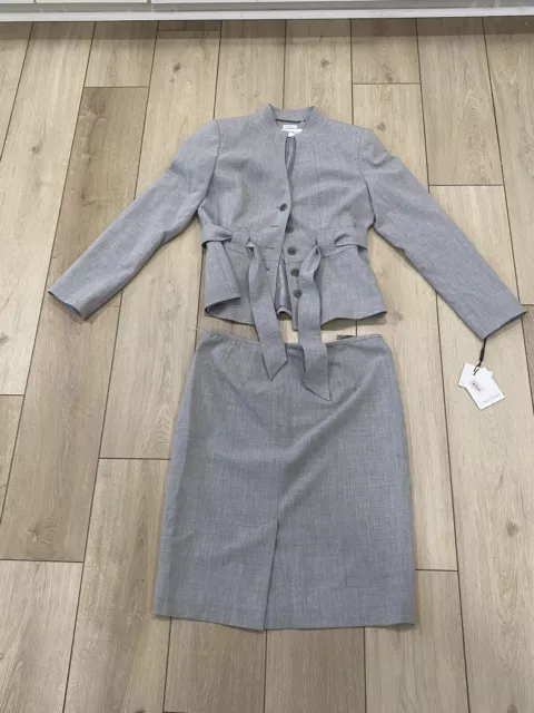 NWT Calvin Klein Gray Collared Long Sleeve 2-Piece Skirt Suit Set Size 8 $280 Re
