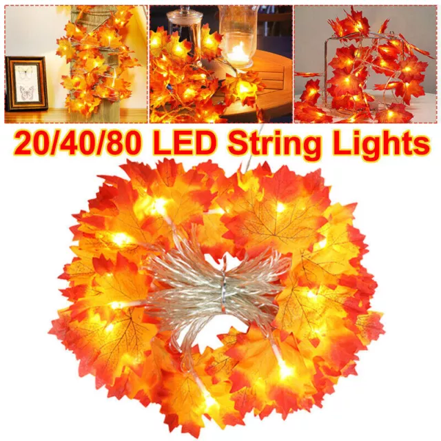 Fall Maple Leaves Battery LED Fairy String Lights Thanksgiving Xmas Party Decor