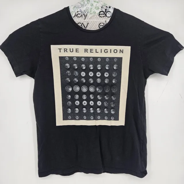 True Religion T Shirt Mens Medium Logo Crew Neck Black Short Sleeve Cotton M Tee