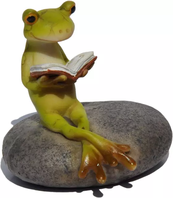 Top Collection Miniature Fairy Garden and Terrarium Frog Reading on Stone Statue