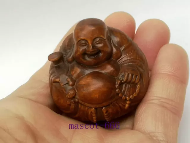China Old Boxwood Collectable Hand Carved Maitreya Buddha Statue Decoration