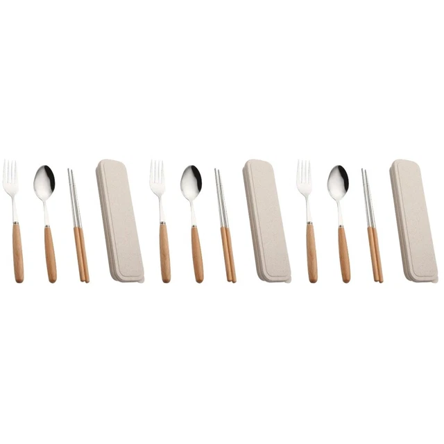 3 x set di posate per pranzo posate da viaggio con scatola stoviglie servizio cena