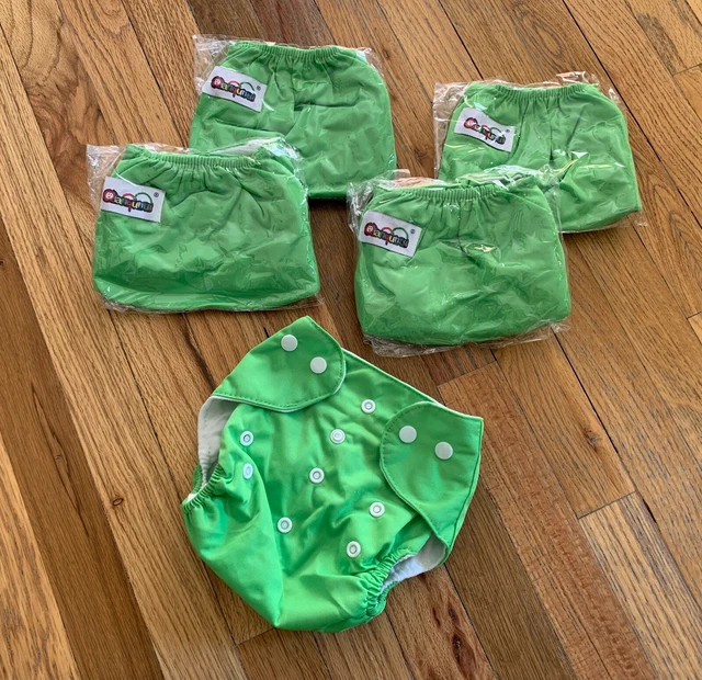 NEW Qianquhui Cloth Diapers (Lot of 5) Green Adjustable Size Washable Reusable