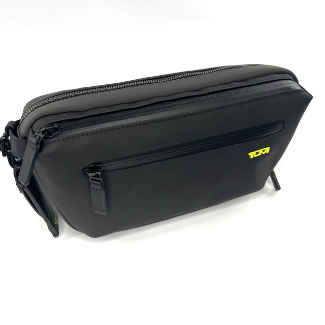 TUMI Harrison Dante Utility Pouch Crossbody Bag Black, Grey w/ Citron Green