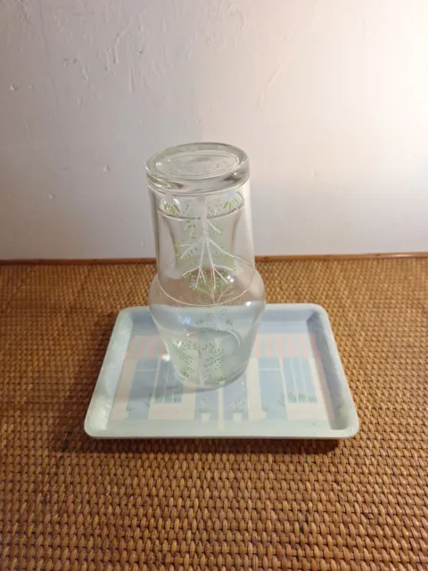 Vintage Alpac France Tree Glass Bedside Water Carafe Tumbler Decanter Tray Set