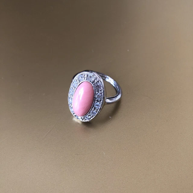 Avon Silver Tone Coral Color Cabochon Rhinestones Cocktail Ring Size 8