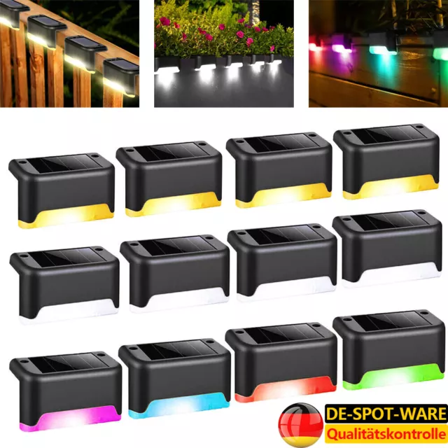 4-12X LED Solarleuchten Zaunleuchte Wandlampen Gartenleuchte Außen Treppen Lampe