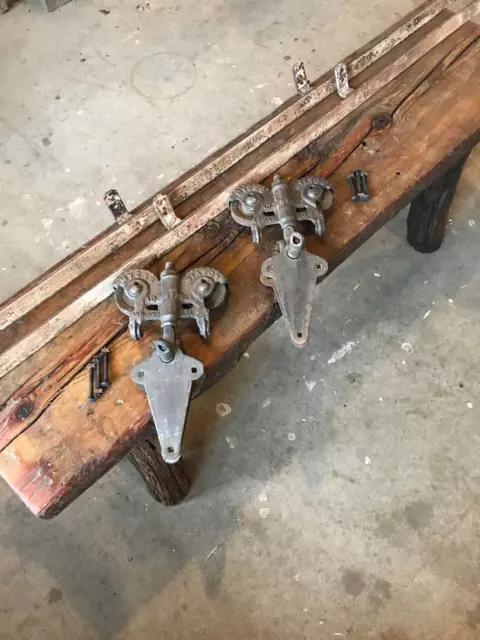 antique myers barn door rollers w/ 6' track pc architectural salvage