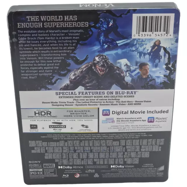 Venom 4K Blu-ray SteelBook Tom Hardy 2018 VF Zone A Neuf 3