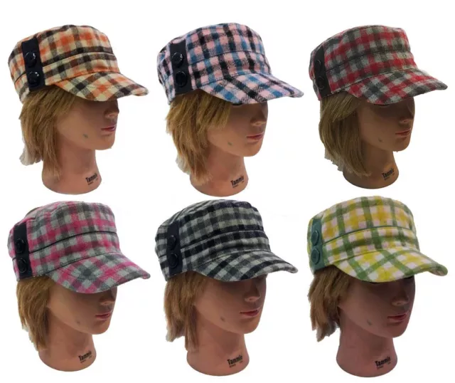 Ladies Men Cadet Cap Army Military Fashion Castro Plaid Checker Pattern Hat Cap