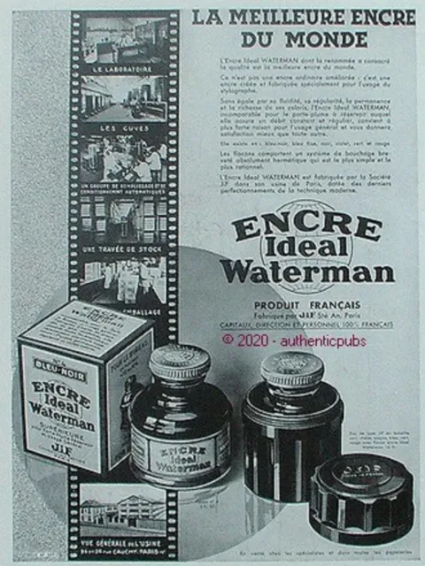 Waterman Jif Ink Advertisement Ideal Laboratory Manufacture 1932 French Ad Pub