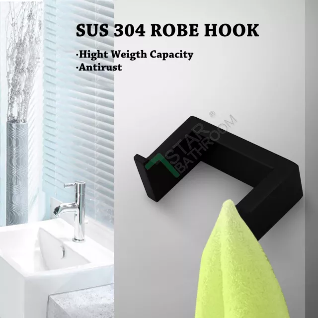 Black Double Wall Robe Hook Towel Rail Stainless Steel Bathroom Holder Hanger