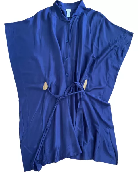 La Perla Summer Dress Beach Coverup Navy Blue Viscose Silk Blend Belted OS