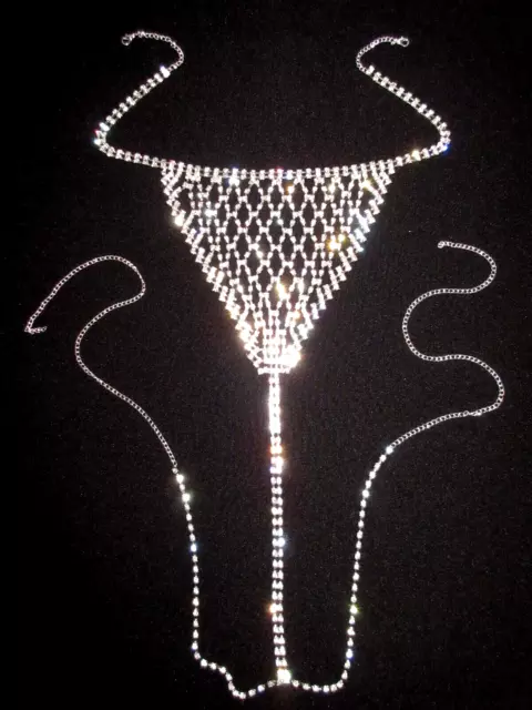 Rhinestone Crystal Bikini Panty Thong Underwear Belly Body Chain SEXY Jewel GLAM