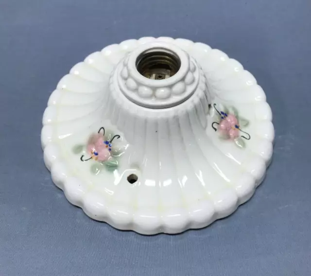 VTG Flush Mount Porcelain Ceiling Light Shabby Floral Chic Old Scalloped 207-24B