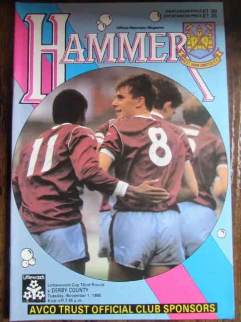 West Ham United v Derby County  1988/89    Littlewoods Cup Rd 3