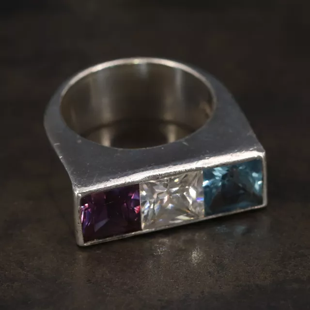VTG Sterling Silver MEXICO TAXCO Alexandrite Topaz & CZ Mens Ring Size 8.5 - 12g