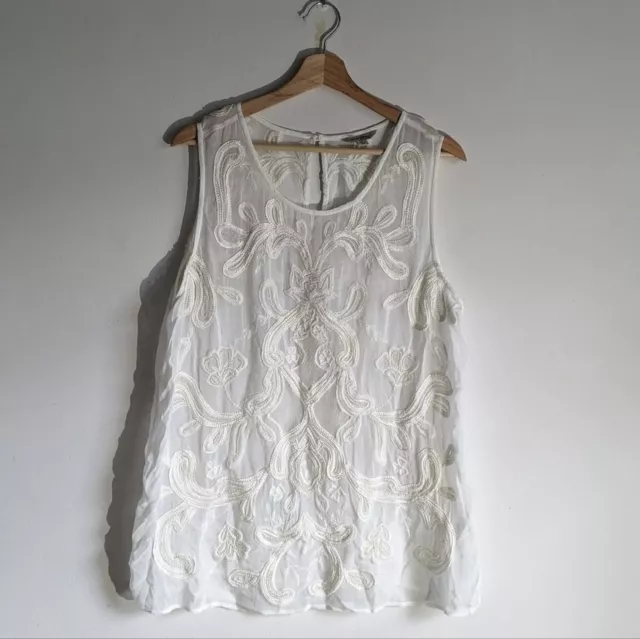 Lucky Brand White Embroidered Lace Sleeveless Blouse Top Women's Size Large