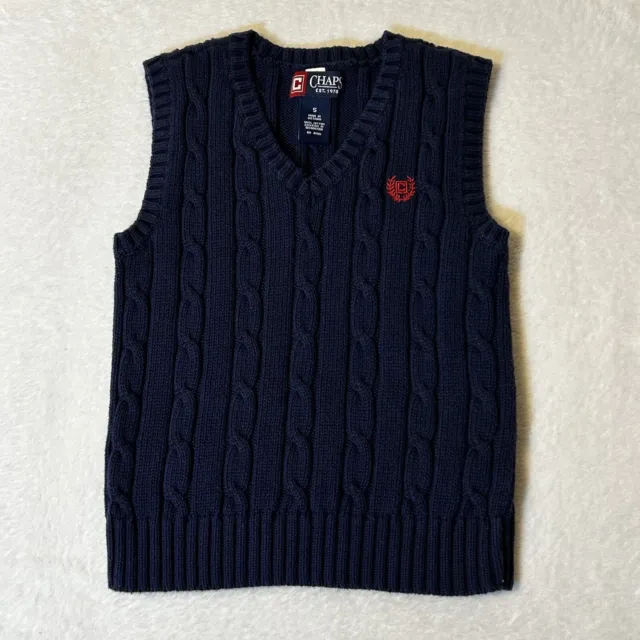 Chaps Kids Boys Sweater Vest Size 5 Blue Cable Knit Sleeveless Pullover Logo