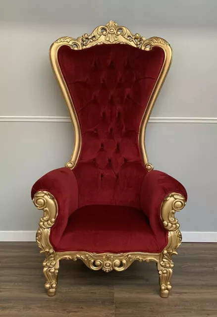 Throne Chair , Wedding Chair - Gold Frame , Lazarus Chair Red Velvet