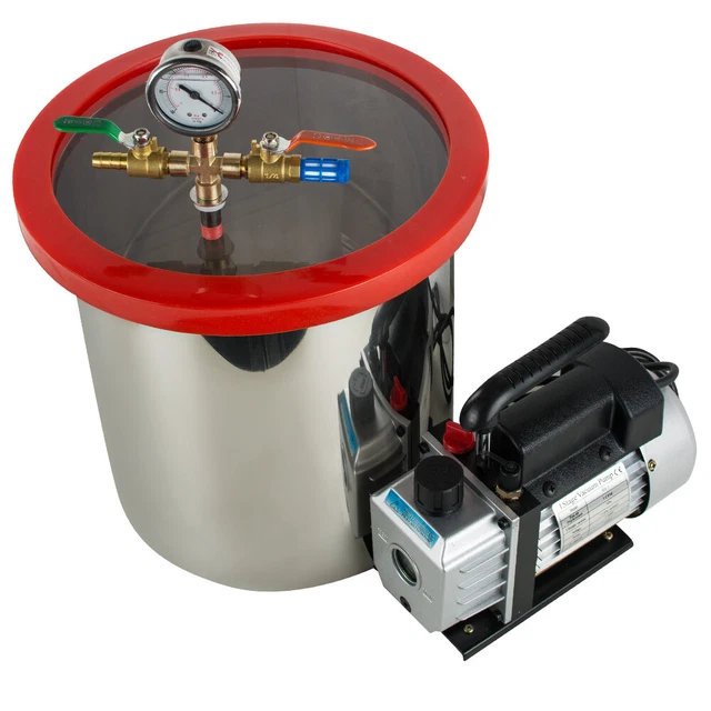 5 Gallon Heavy Duty Vacuum Degassing Chamber Silicone Kit w/3 CFM Pump Hose Set