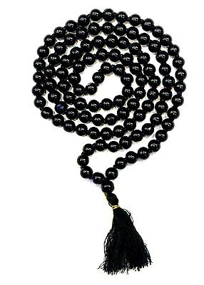 Black Agate Hakik japa mala 108+1 beads 5mm size A Grade quality energized 