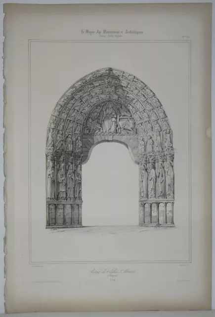 Lithographie Portail de l' église St-Maurice à Angers