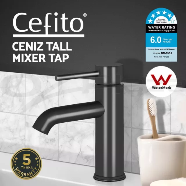 Cefito Bathroom Taps Basin Mixer Tap Faucet Sink Laundry Brass Swivel Black