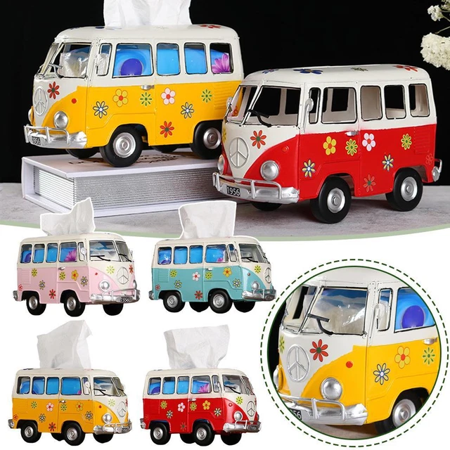 Retro Car Tissue Box Flower Bus Model Figurines Napkin Holder Paper